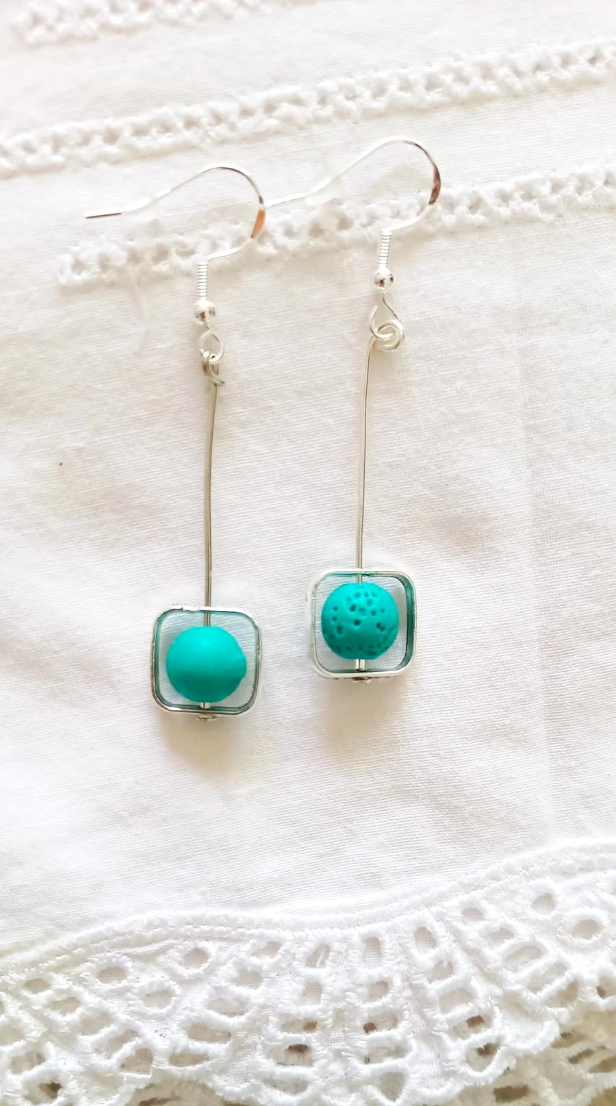 Boucles Grèce lave turquoise  cr argent 925 création